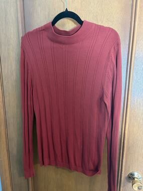 Murano 100% Silk Mock Neck Sweater S Rust Ribbed Knit Long Sleeve Quiet Luxury
